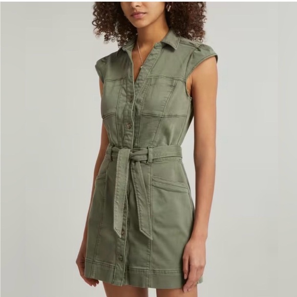 NEW PAIGE Jaxyn Olive Utility Dress with Tie Waist size 8 - Picture 4 of 10